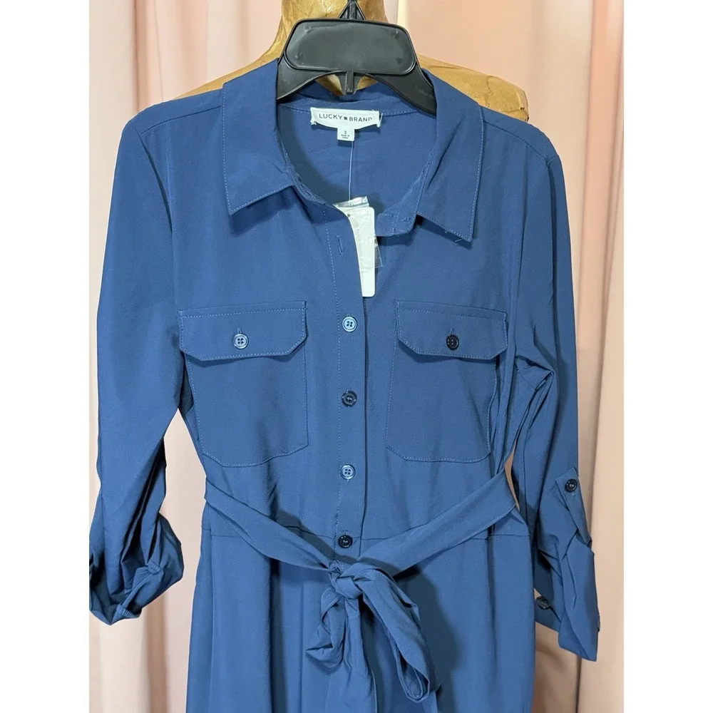 Lucky Brand Blue long sleeve Button Front Tailored Shirt Dress Size Small NWT